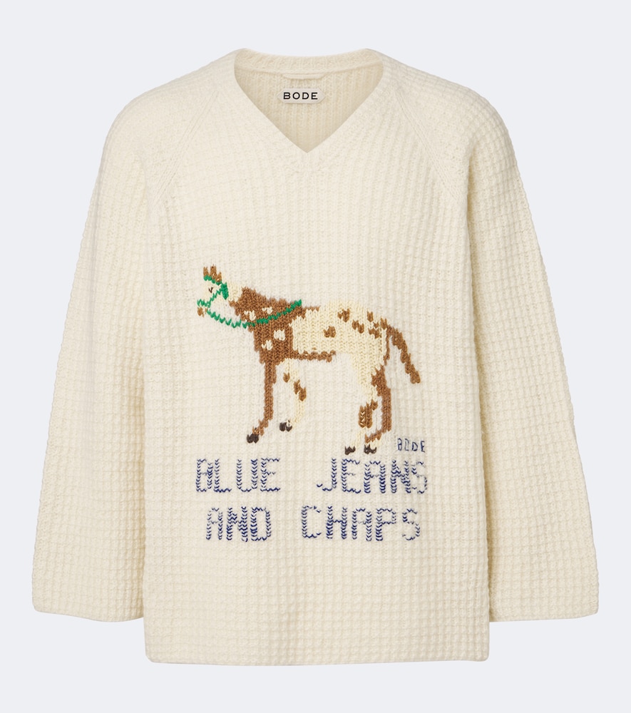 Show Waffle-Knit Intarsia Sweater
