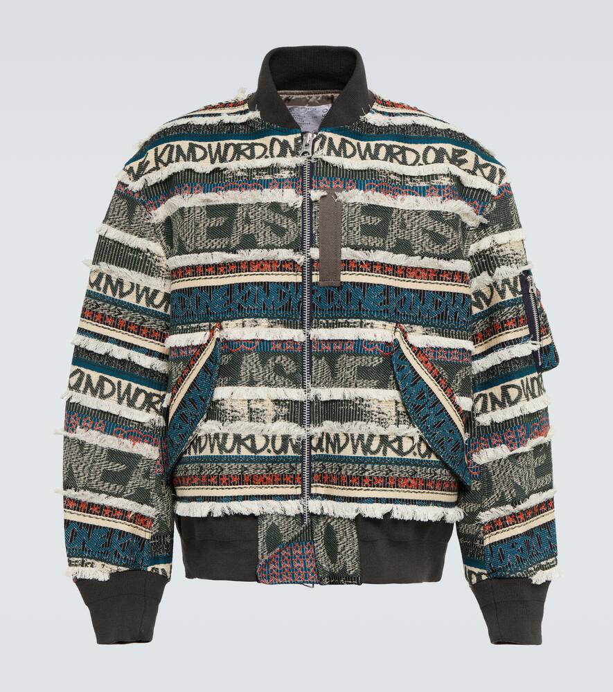 Shop Sacai X Eric Haze Jacquard Bomber Jacket In Green