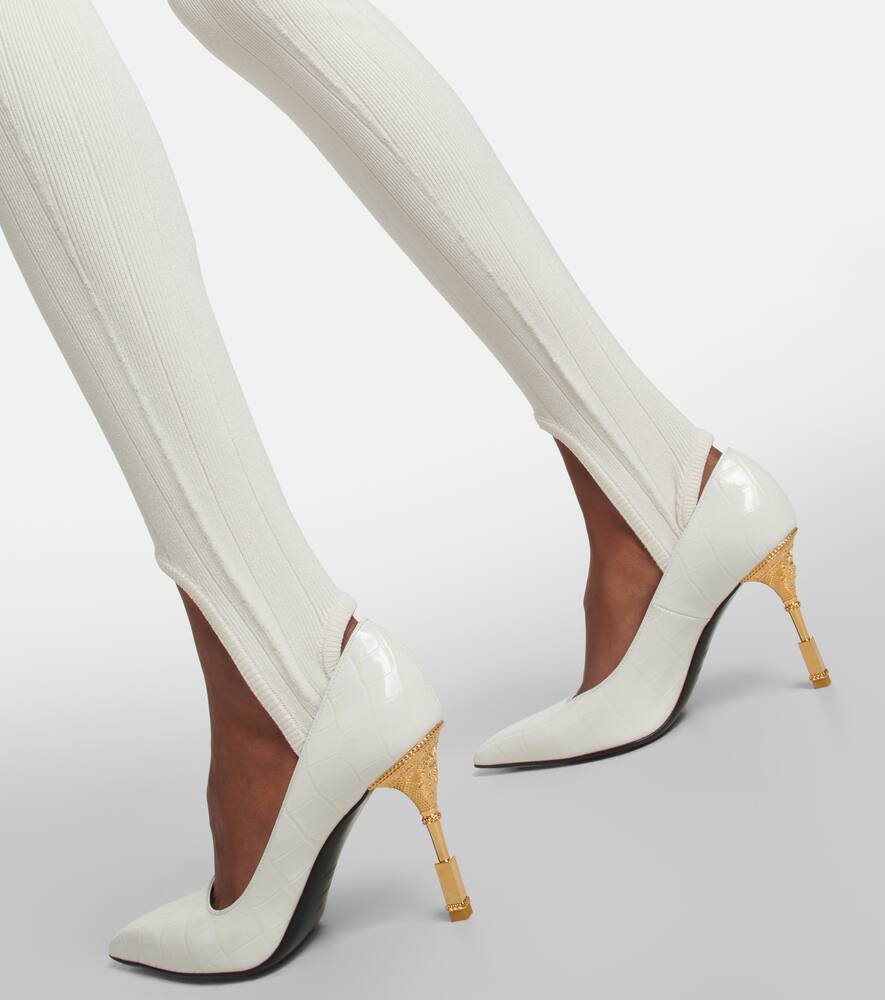 Shop Balmain High-rise Stirrup Leggings In Naturel/or