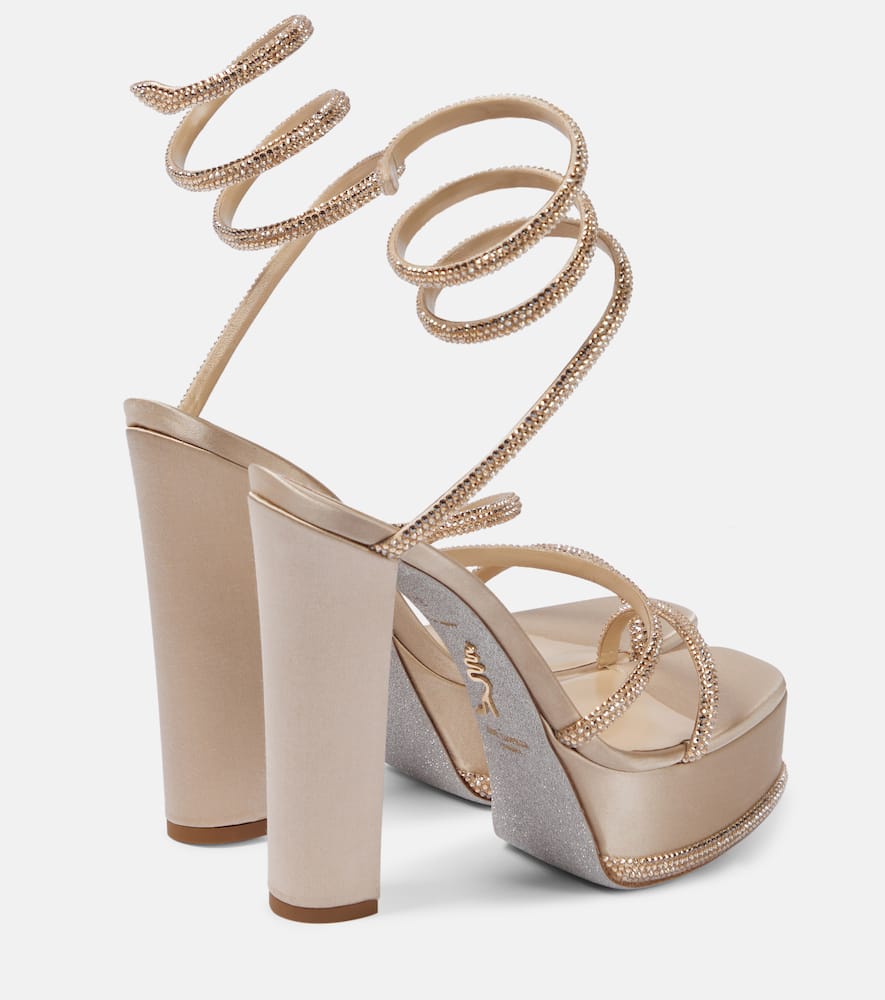 Shop René Caovilla Embellished Satin Platform Sandals In Gold