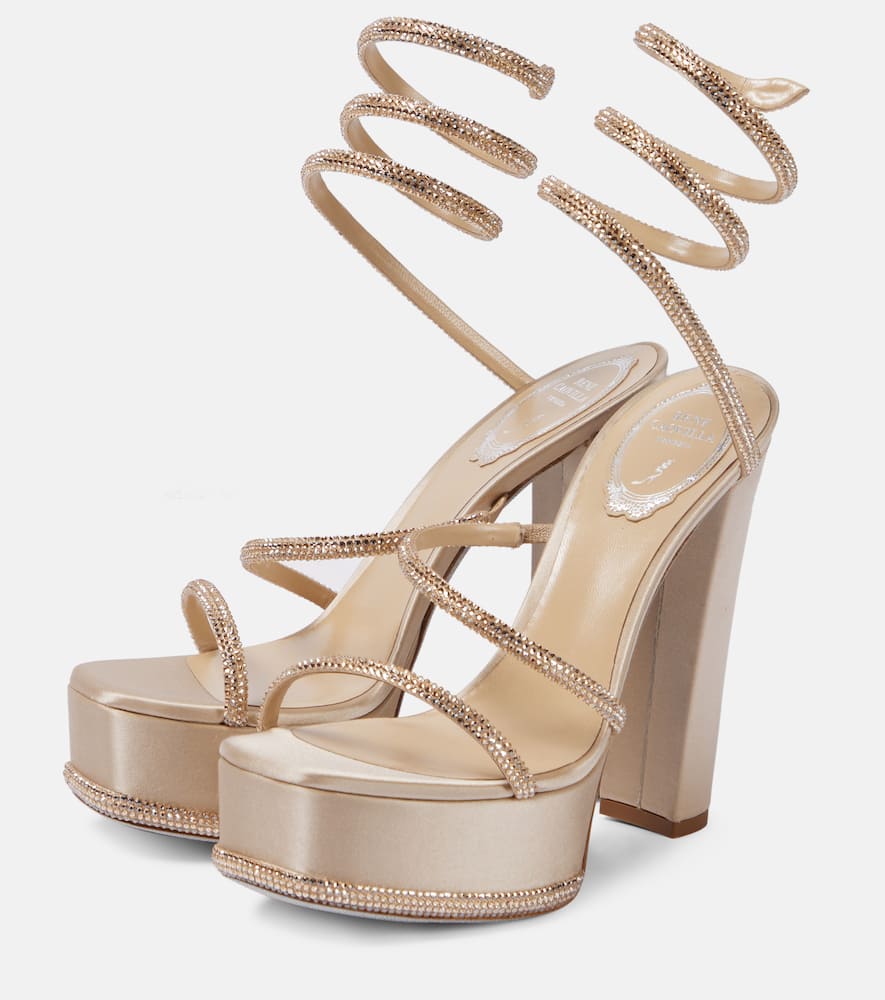 Shop René Caovilla Embellished Satin Platform Sandals In Gold