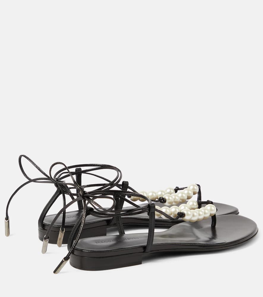 Magda Butrym 10mm Embellished Leather Flat Sandals In Black
