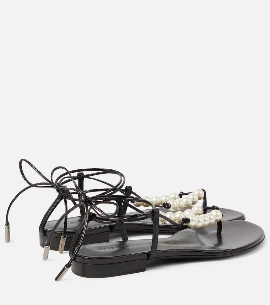 Shop Magda Butrym Faux-pearl Embellished Leather Sandals In Black