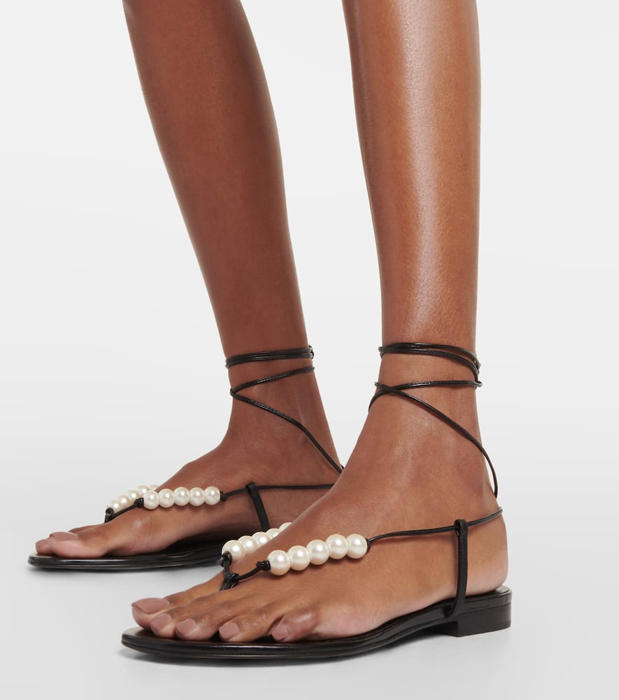 Shop Magda Butrym Faux-pearl Embellished Leather Sandals In Black