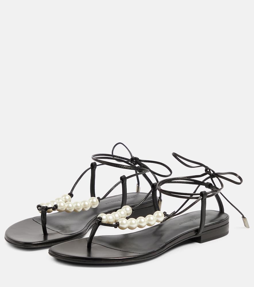 Shop Magda Butrym Faux-pearl Embellished Leather Sandals In Black