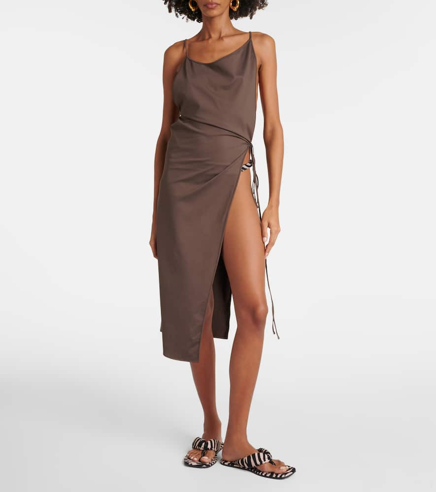 Shop Attico Side-slit Gathered Midi Dress In Chest Nut