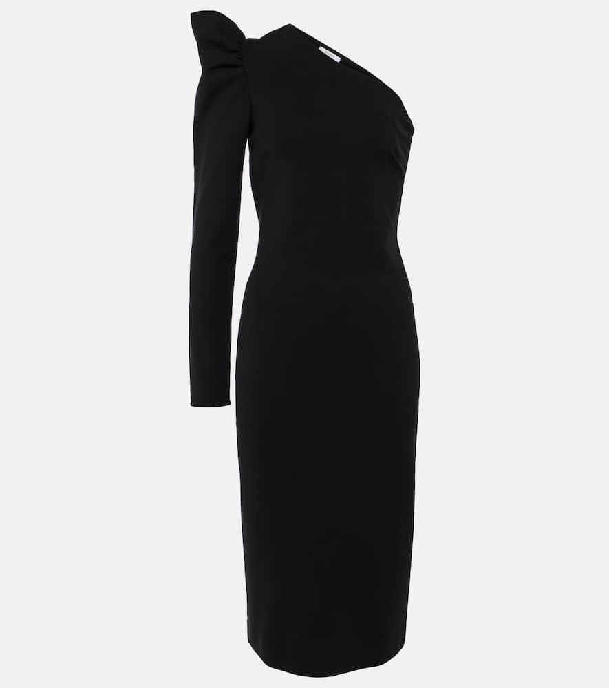 Max Mara Falda One-sleeve Ruffled Jersey Midi Dress In Black
