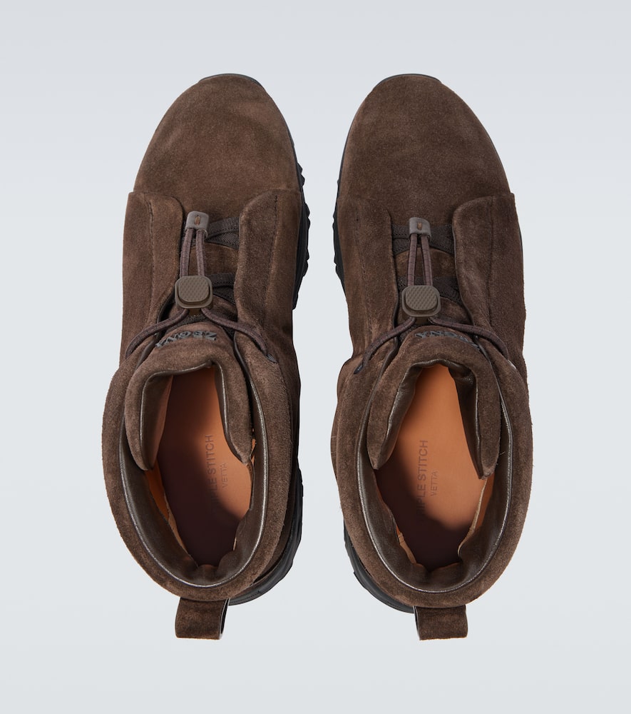 Zegna Triple Stitch Suede High-top Sneakers In Brown