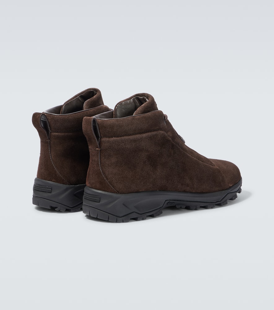 Zegna Triple Stitch Suede High-top Sneakers In Brown