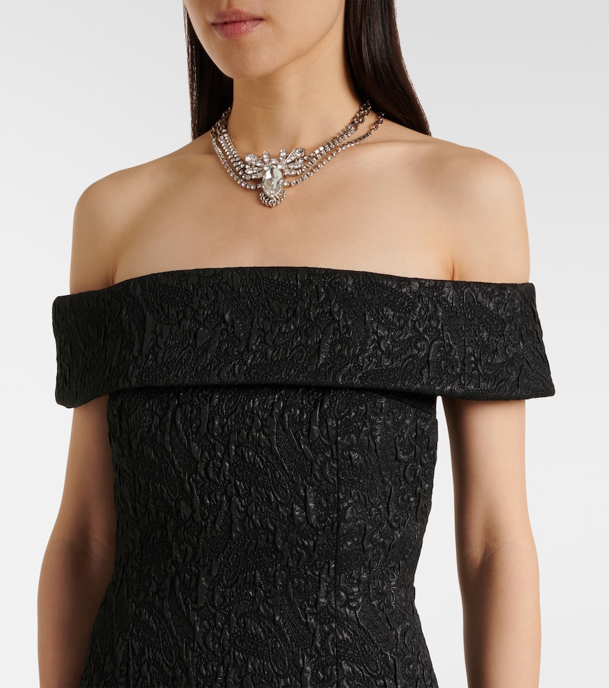 emilia wickstead off the shoulder dress Carita Dress | Green Velvet Off-the-Shoulder Midi Dress