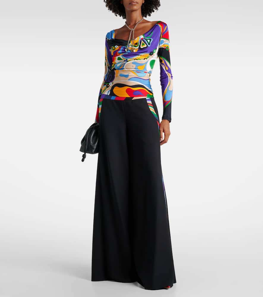 Pucci Iride Cady Palazzo Pants In Nero+rosso/viola