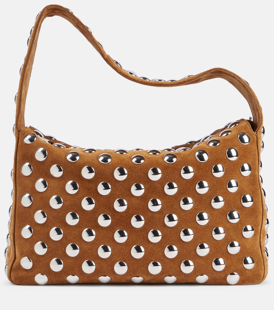Khaite Elena Small Studded Suede Shoulder Bag In Brown