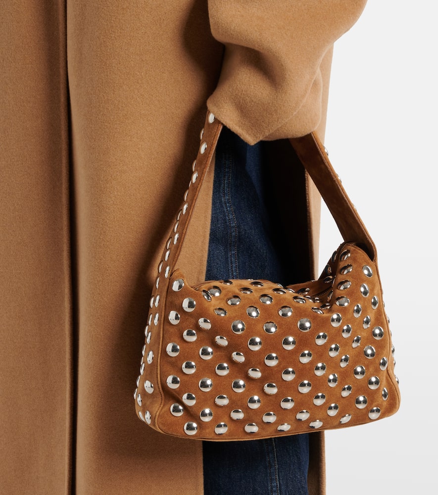 Khaite Elena Small Studded Suede Shoulder Bag In Brown