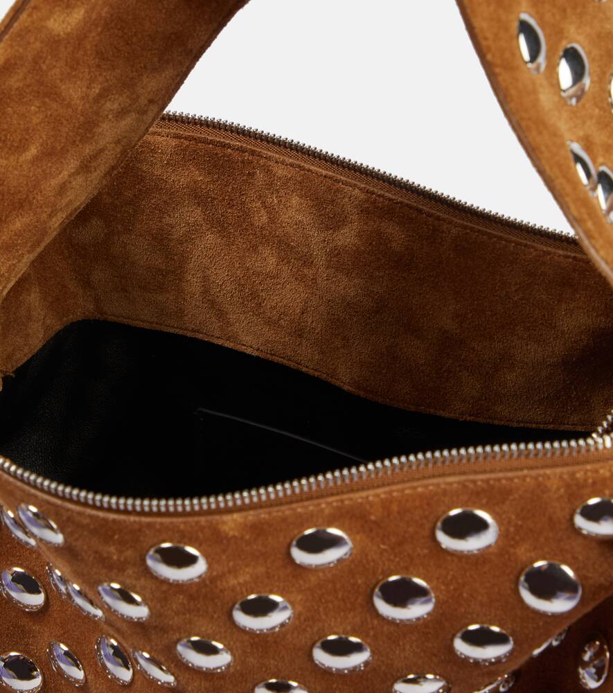 Khaite Elena Small Studded Suede Shoulder Bag In Brown