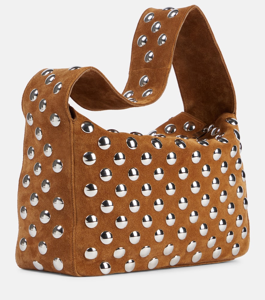 Khaite Elena Small Studded Suede Shoulder Bag In Brown