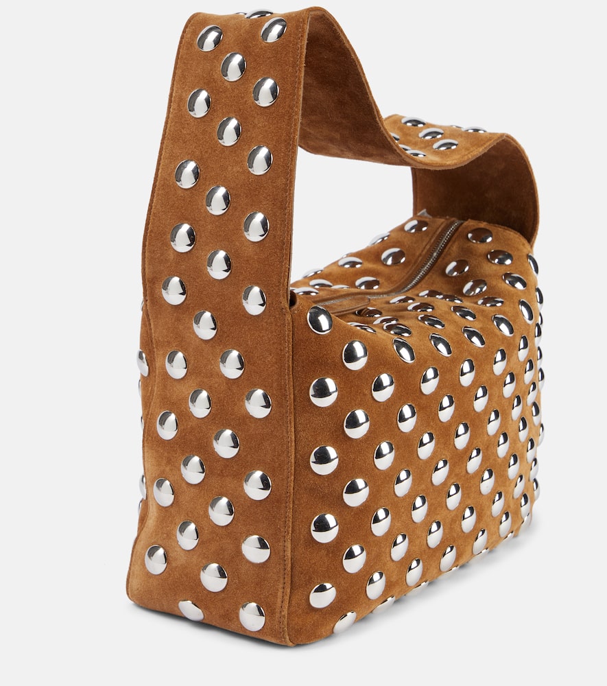 Khaite Elena Small Studded Suede Shoulder Bag In Brown