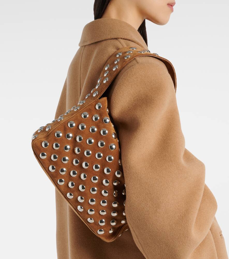 Khaite Elena Small Studded Suede Shoulder Bag In Brown