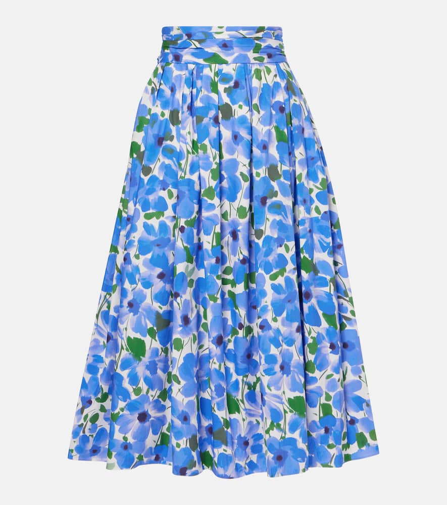 Floral cotton-blend midi skirt