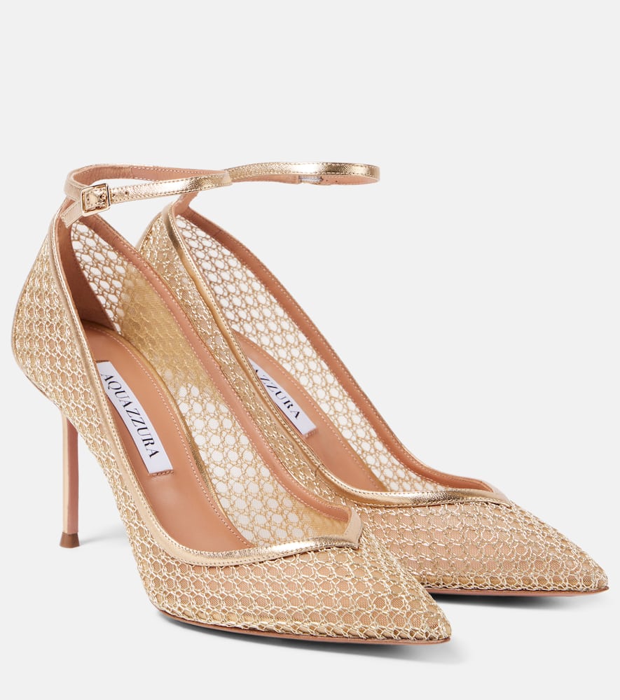 Aquazzura Asha 85 leather-trimmed mesh pumps
