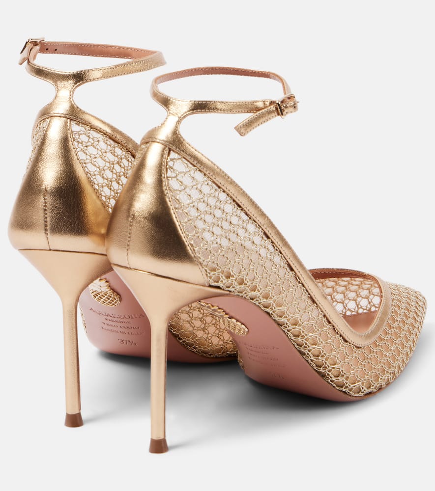 Aquazzura Pointed Toe Mesh Stiletto Pumps In Gold