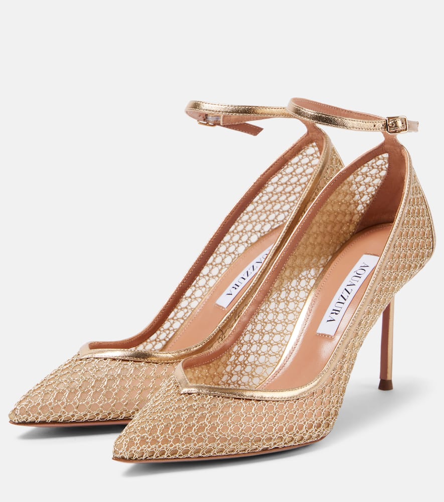 Aquazzura Pointed Toe Mesh Stiletto Pumps In Gold
