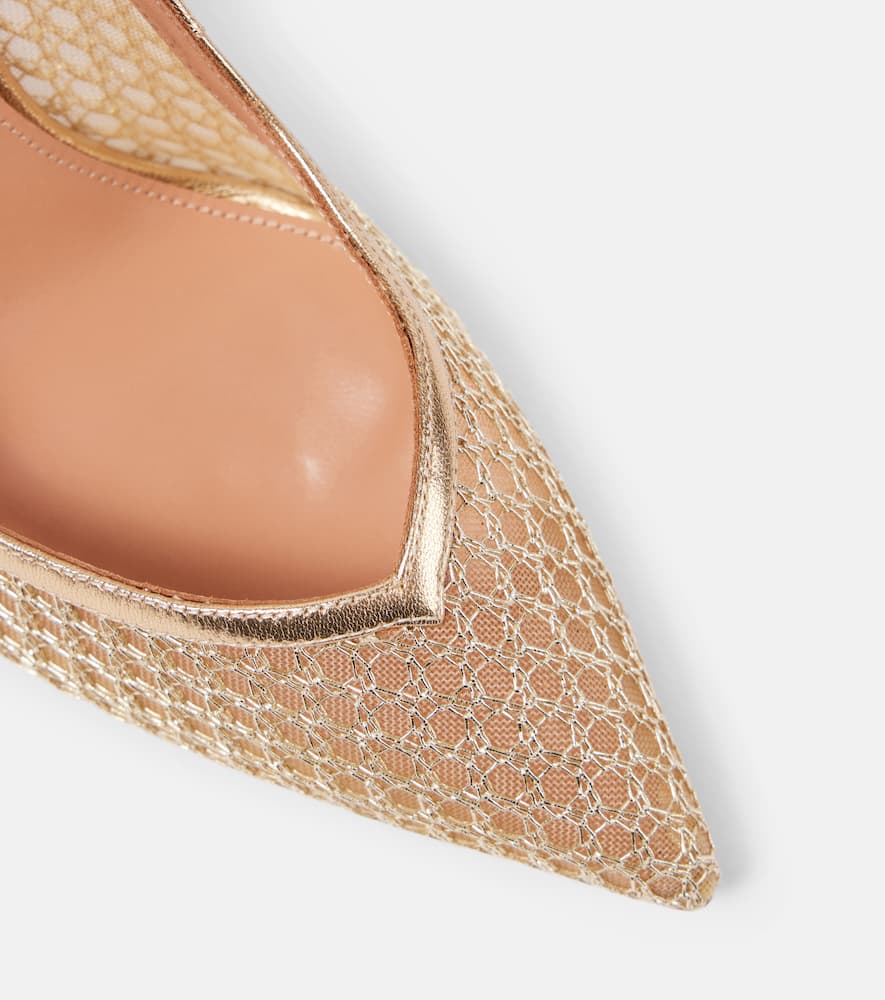 Aquazzura Pointed Toe Mesh Stiletto Pumps In Gold