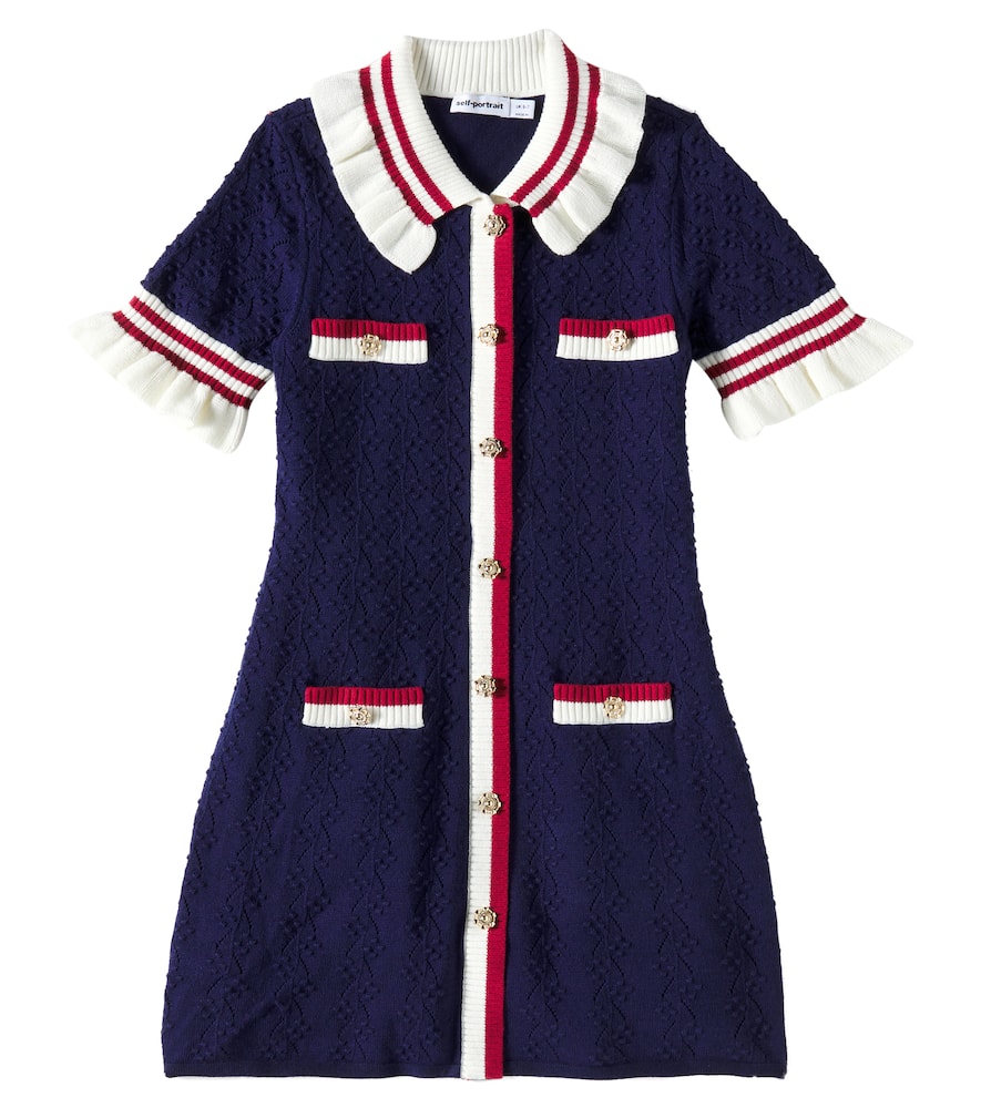 Self-portrait Ruffled Pointelle Dress In Blue