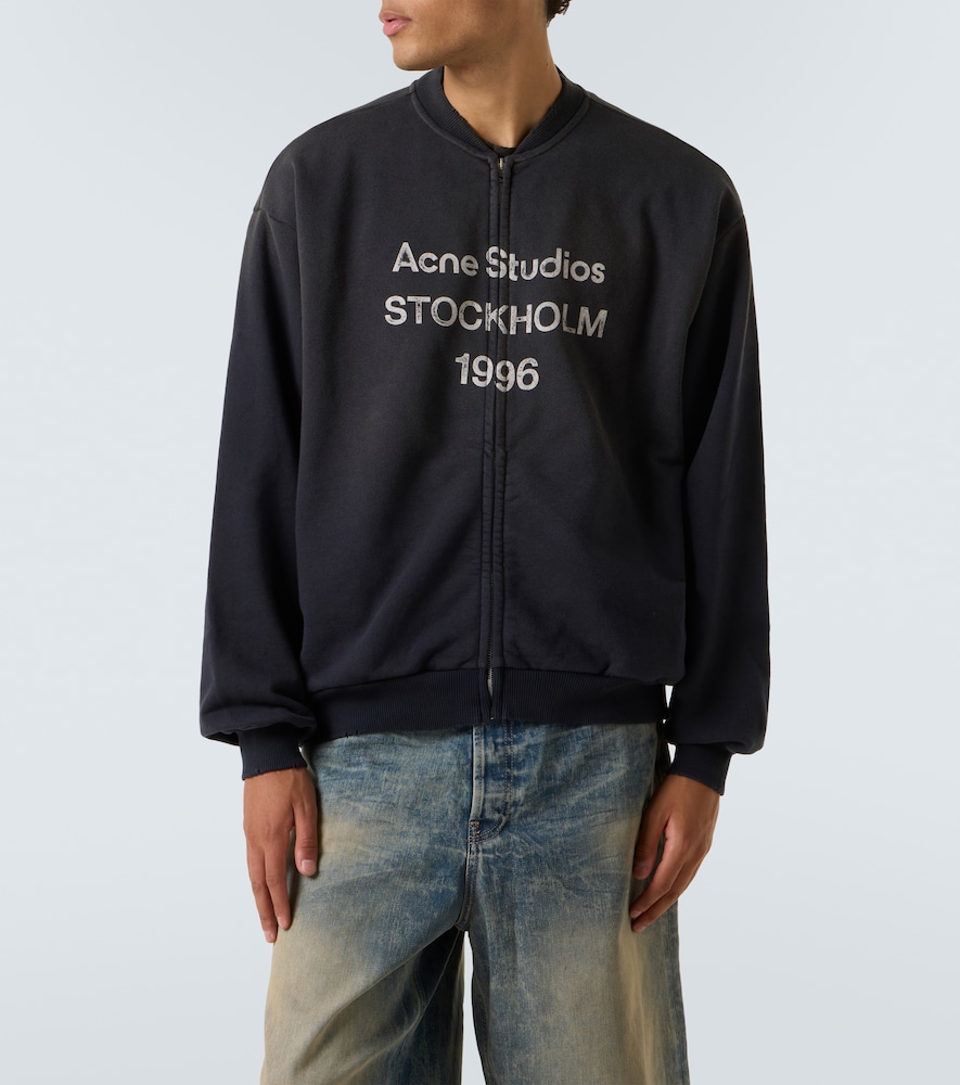 Acne Studios Logo Zip Front Cotton Blend Sweatshirt In Blue