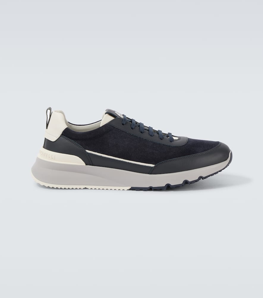 Leather-trimmed suede sneakers