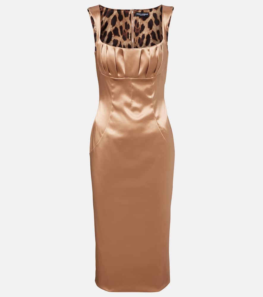 Dolce & Gabbana Sleeveless Pleated Stretch Satin Midi Dress In Sand