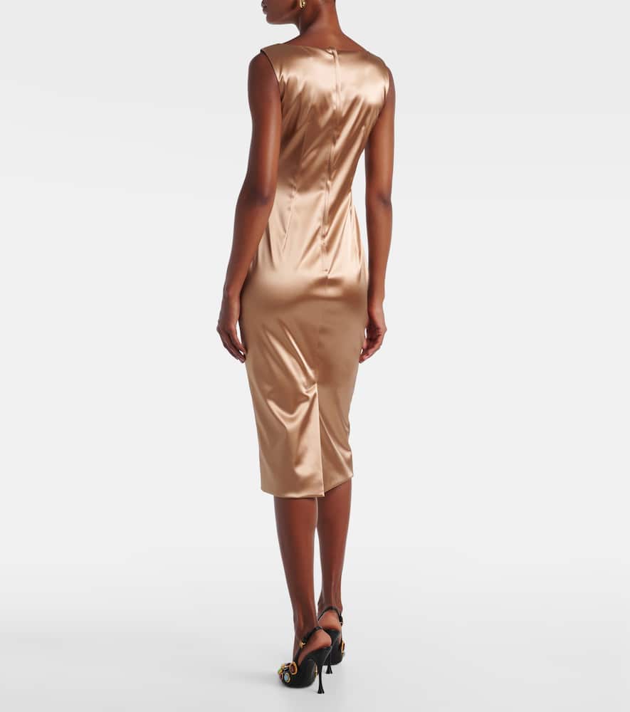 Dolce & Gabbana Sleeveless Pleated Stretch Satin Midi Dress In Sand