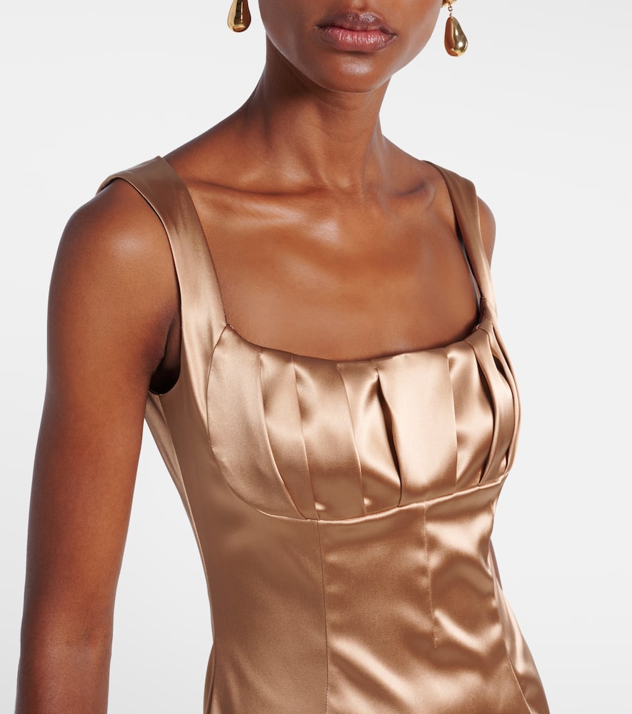 Dolce & Gabbana Sleeveless Pleated Stretch Satin Midi Dress In Sand