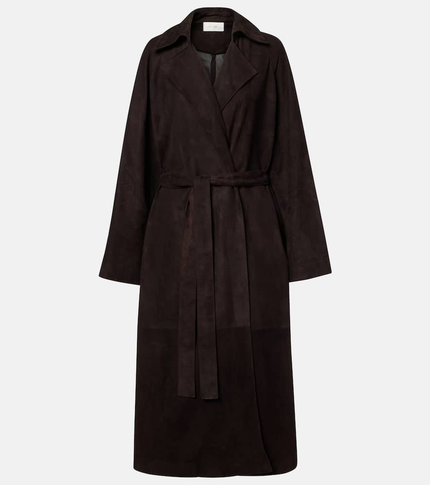 The Row Solana Suede Wrap Coat In Black