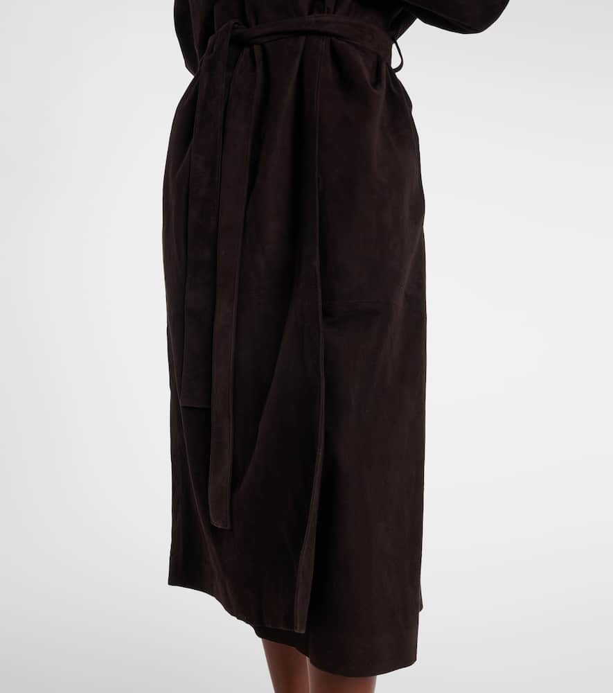 The Row Solana Suede Wrap Coat In Black