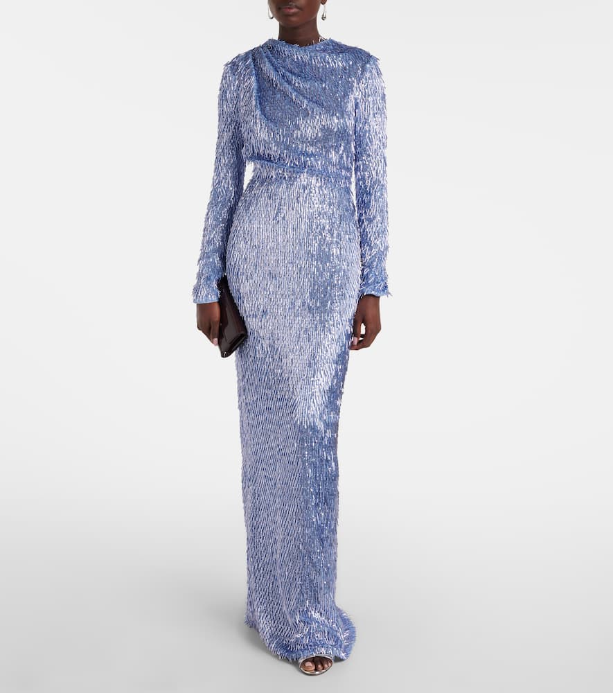 Erdem Draped Embellished Gown In Blue