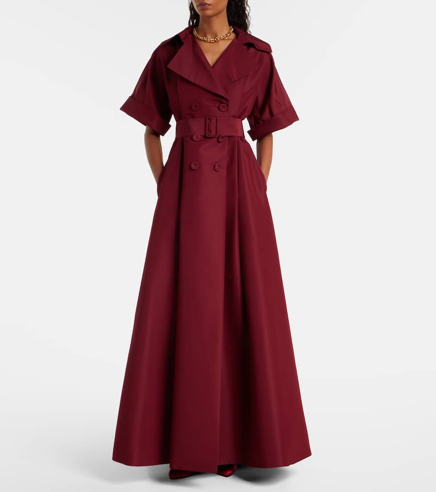 Carolina Herrera Belted Silk Gown In Burgundy