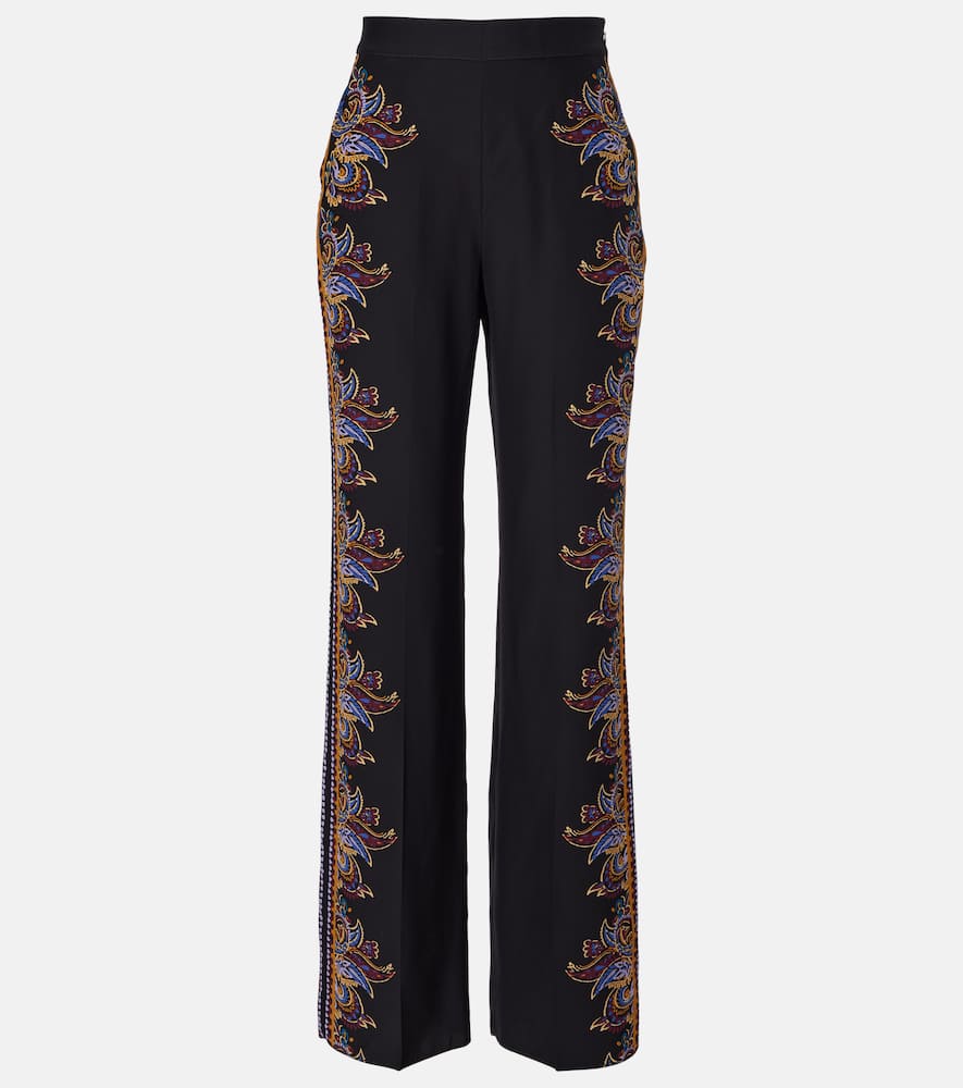 Etro Pressed Crease Paisley Trousers In Black