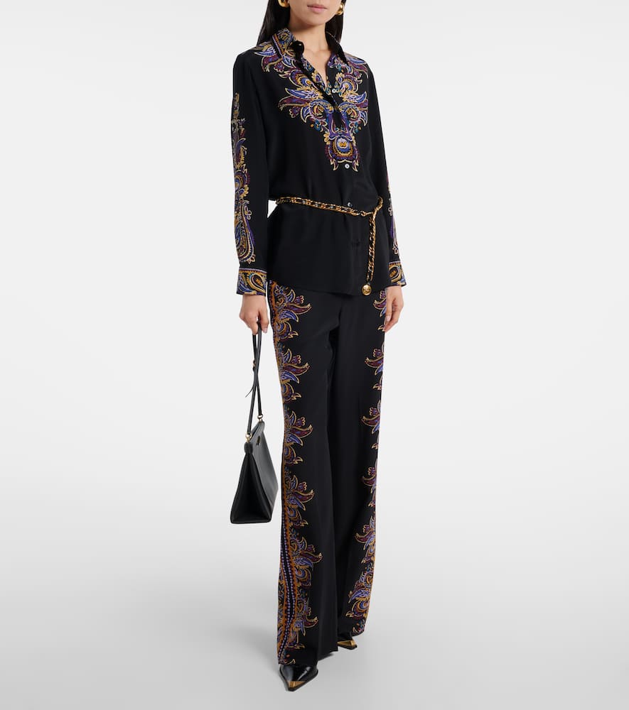 Etro Pressed Crease Paisley Trousers In Black