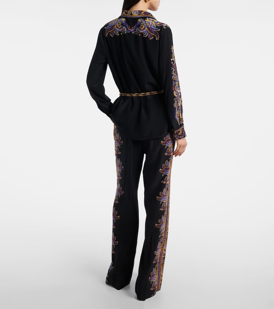 Etro Pressed Crease Paisley Trousers In Black