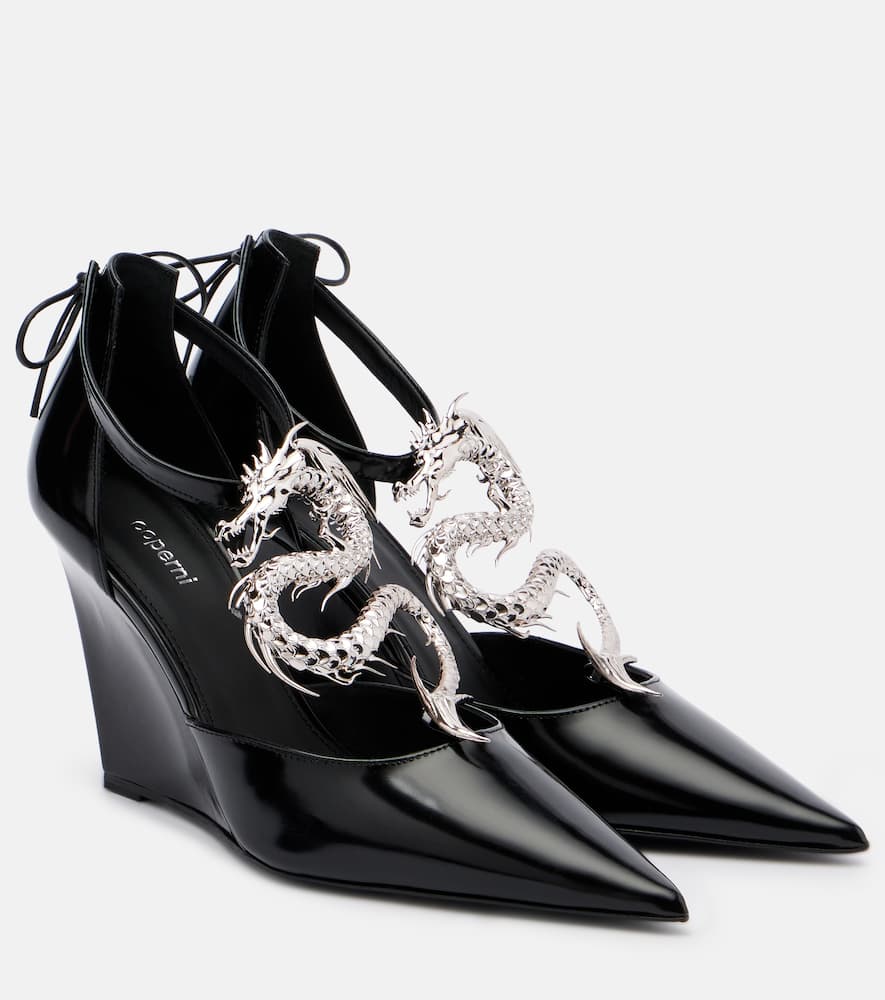 Coperni Dragon Embellished Leather Wedge Pumps In Black