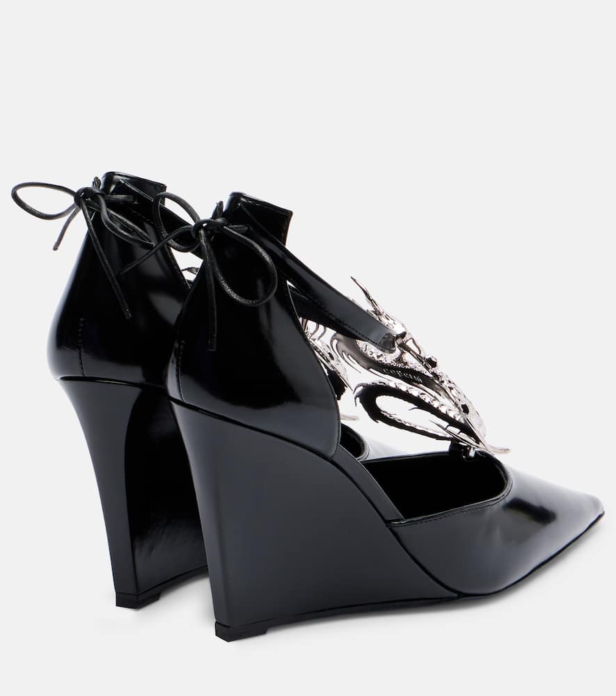 Coperni Dragon Embellished Leather Wedge Pumps In Black