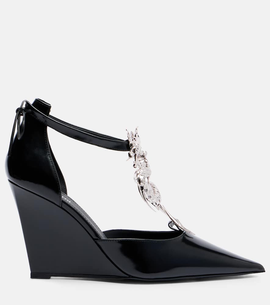 Coperni Dragon Embellished Leather Wedge Pumps In Black