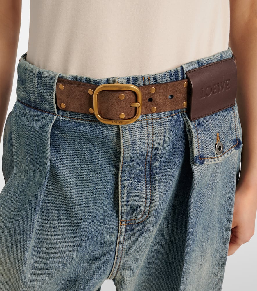 Loewe Studded Suede Belt In Brown