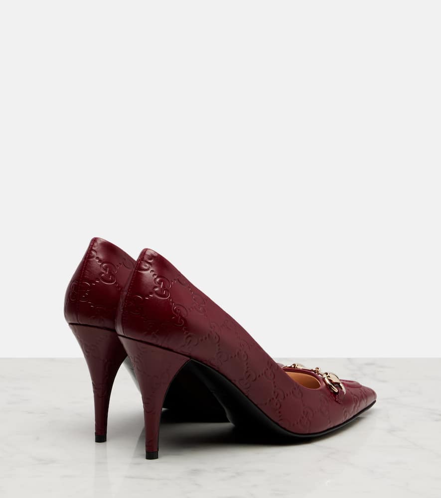 Gucci Erin Gg Horsebit 85 Leather Pumps In Burgundy