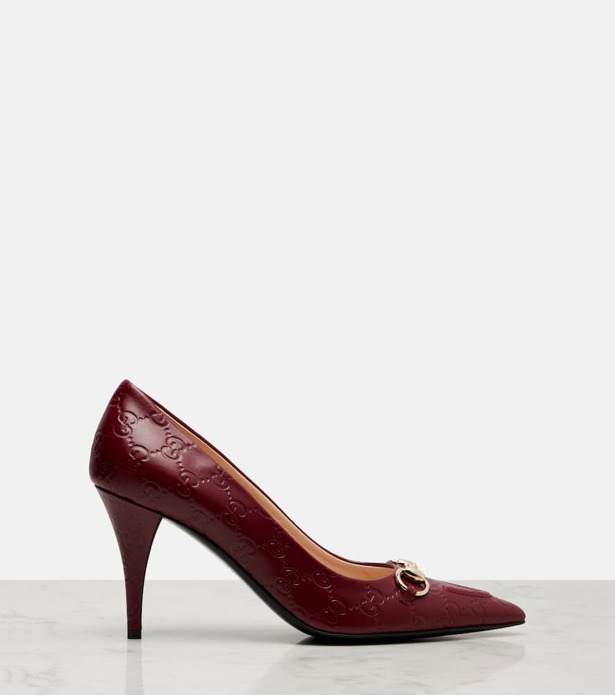 Gucci Erin Gg Horsebit 85 Leather Pumps In Burgundy