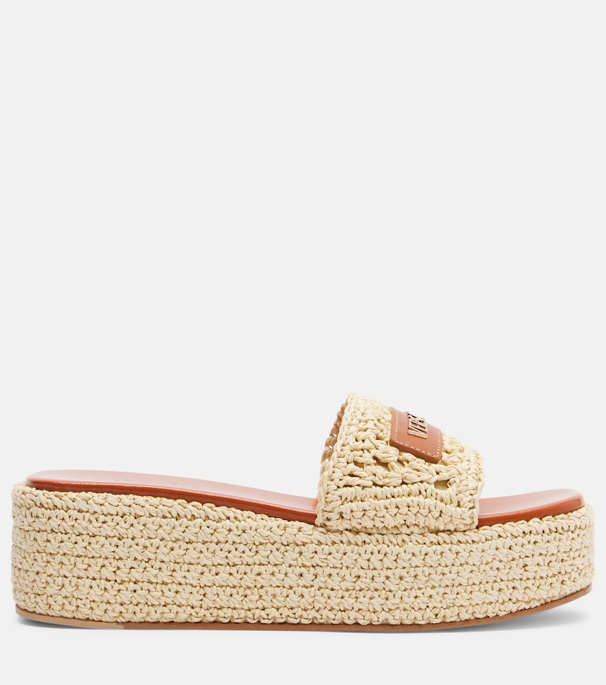  Versace Versace Logo Raffia Platform Espadrille Slides 
