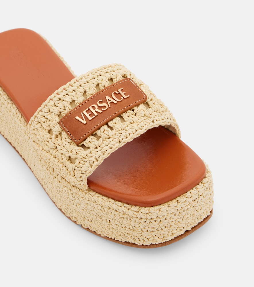  Versace Versace Logo Raffia Platform Espadrille Slides 
