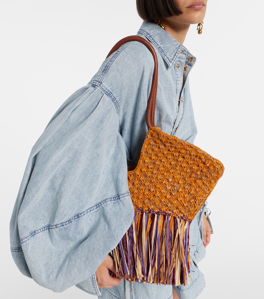 Zimmermann Goldentime Medium fringed raffia tote bag