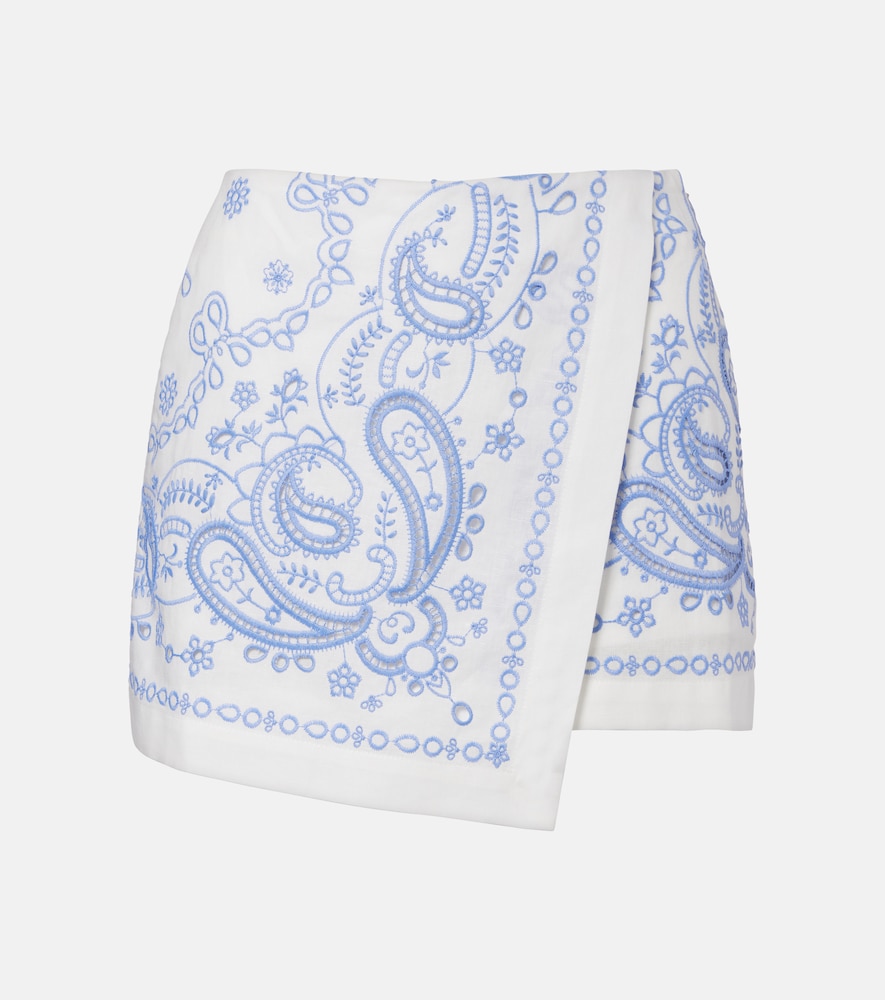 Self Portrait Embroidered Linen Skort - Female - Short Shorts - White - 2XS - Shorts - Image 2