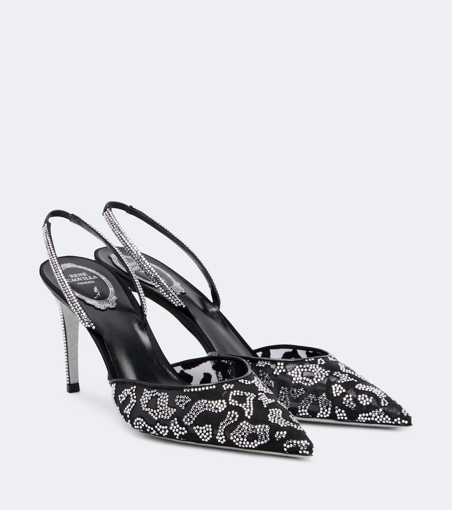 Verzierte Slingback-Pumps aus Mesh